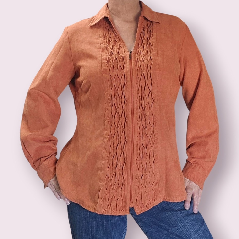 Rebecca Malone Zipper Down Orange Top Size Large